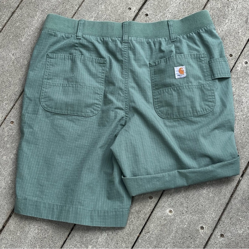 Carhartt Green Work Shorts Women 12 33x9”‎ Roll Tab BS213-W Force Rip Stop - Picture 3 of 12